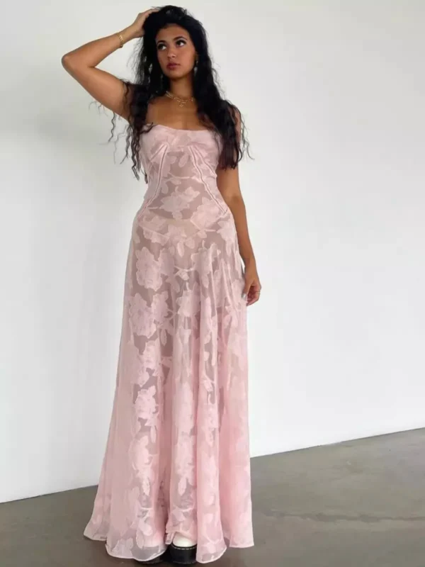 Boho Pink Floral Maxi Dress For Women Sexy Summer Party Wear - Image 5