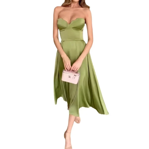 Elegant Strapless Green Maxi Dress Sleeveless Party Club Outfit - Image 5