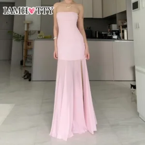 Sexy Mesh Patchwork Strapless Tube Dress For Elegant Summer Parties