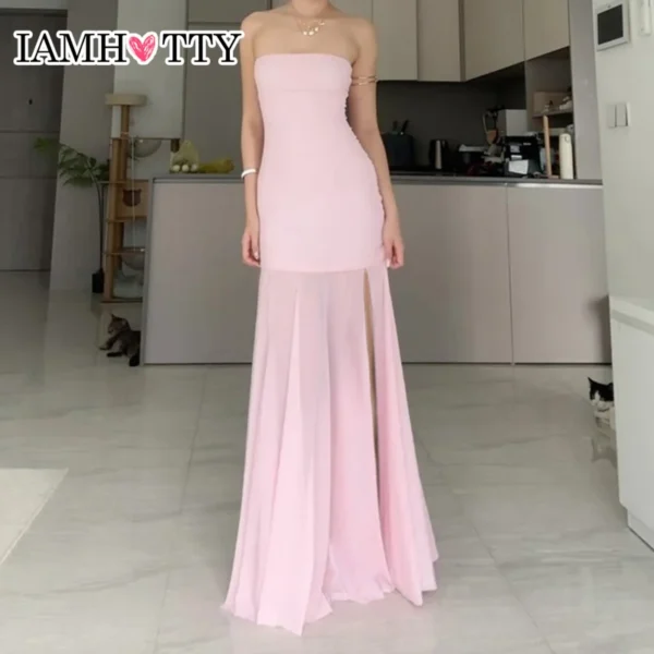 Sexy Mesh Patchwork Strapless Tube Dress For Elegant Summer Parties