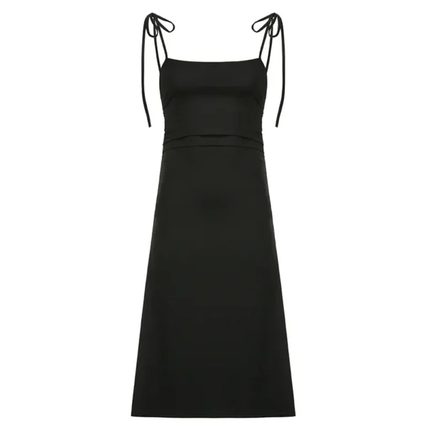 Strappy Ruched Irregular Backless Long Black Dress Elegant Party Summer - Image 6