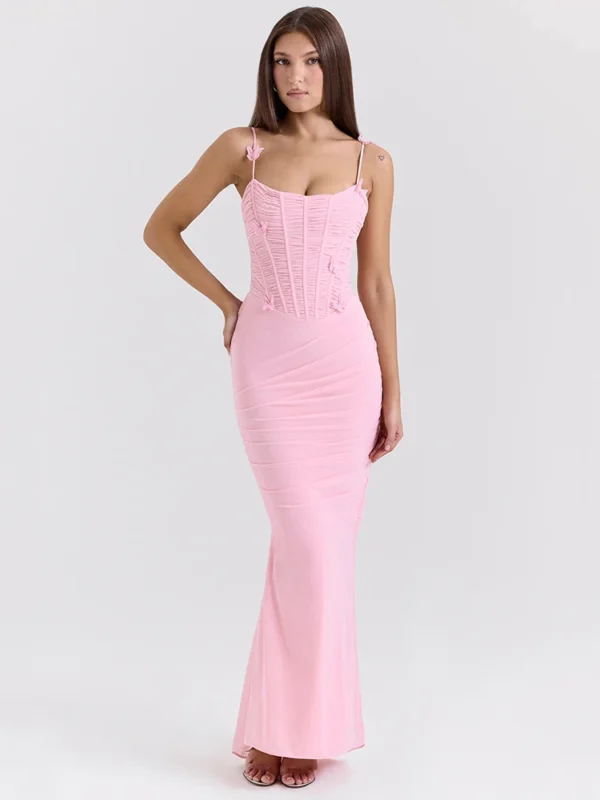 Elegant Bow Spaghetti Strap Backless Maxi Dress For Women Party