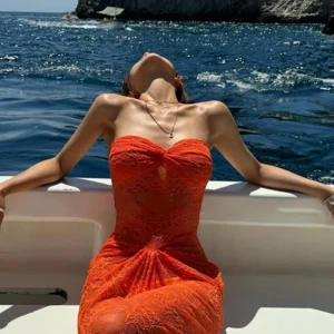 Bali Sunset Lace Maxi Dress – Strapless Resort Holiday Glam