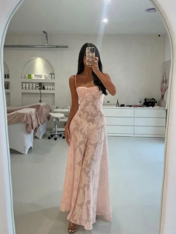 Boho Pink Floral Maxi Dress For Women Sexy Summer Party Wear - Image 6