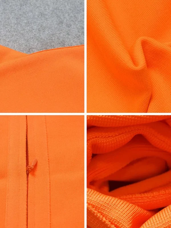 Hot Orange Asymmetrical Backless Bandage Midi Dress For Party Wear Event - Image 6
