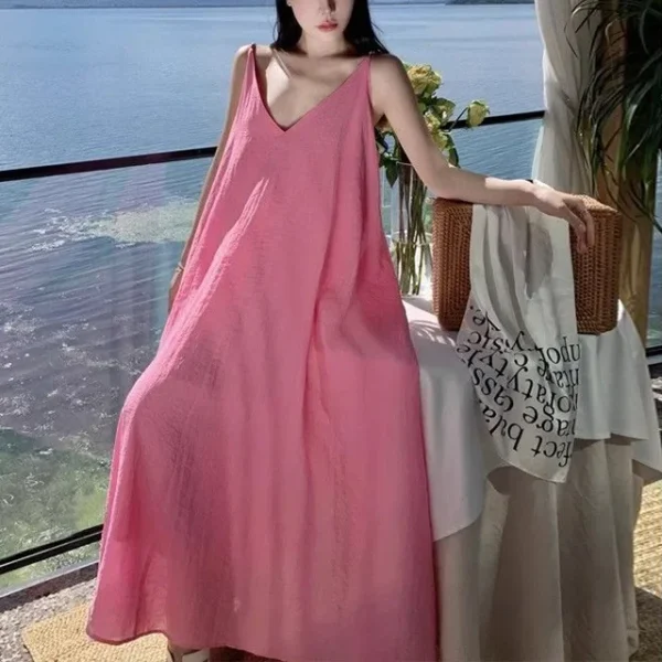 Pink Strapless French Style Long Dress Elegant Summer Holiday Wear - Image 2