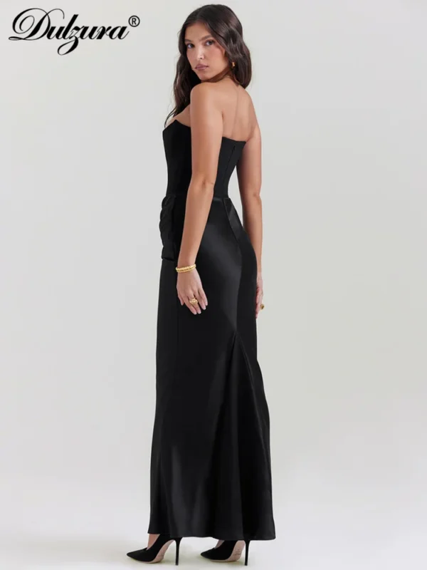 Satin Strapless Maxi Dress Ruched Off Shoulder Sexy Evening Clubwear - Image 5