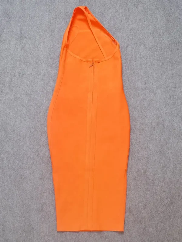 Hot Orange Asymmetrical Backless Bandage Midi Dress For Party Wear Event - Image 5