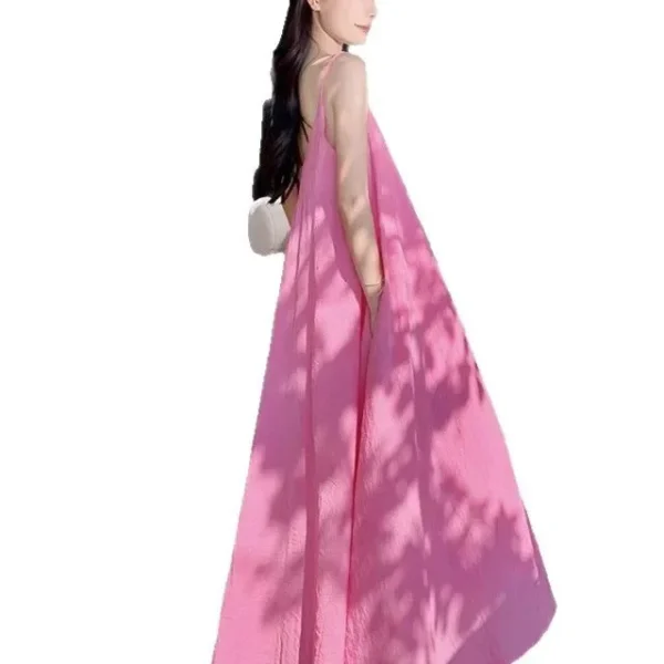 Pink Strapless French Style Long Dress Elegant Summer Holiday Wear - Image 5