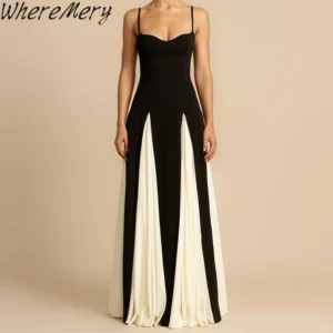 Elegant Patchwork Maxi Dress For Women Sexy Sleeveless Summer Party
