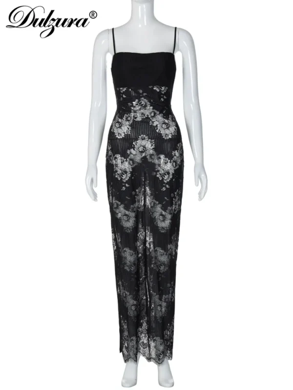 Sleeveless See Through Lace Patchwork Backless Maxi Party Dress - Image 6