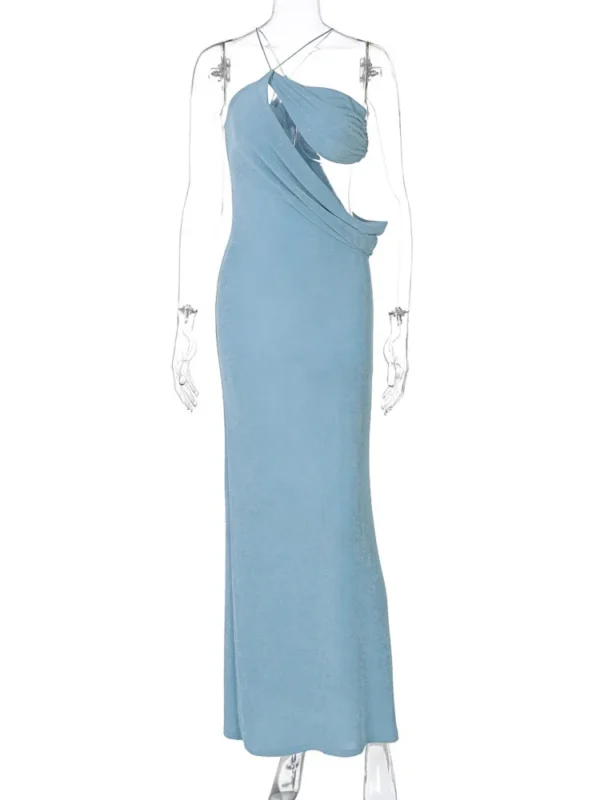 Halter Skew Collar Backless Maxi Dress For Women Party Club Wear - Image 6