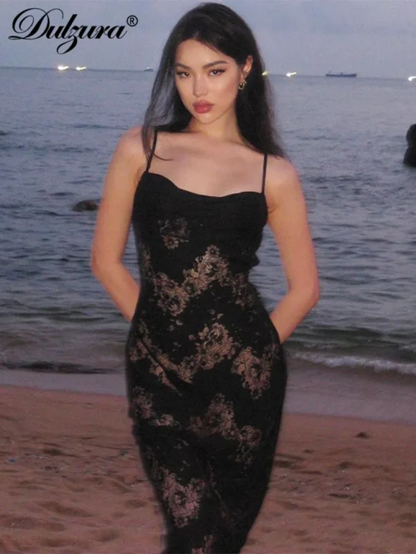 Sleeveless See Through Lace Patchwork Backless Maxi Party Dress - Image 2