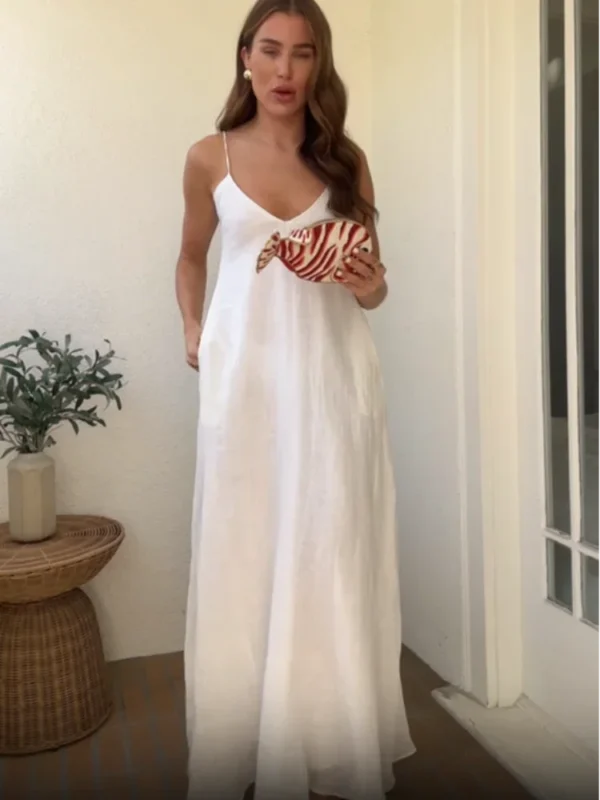 2025 Cotton Linen Backless Maxi Dress For Summer Casual Daily Wear - Image 3