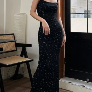 Summer Sexy Bodycon Maxi Dress Spaghetti Strap Floral Sheath Vestidos