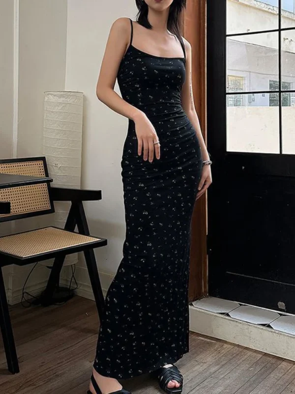 Summer Sexy Bodycon Maxi Dress Spaghetti Strap Floral Sheath Vestidos