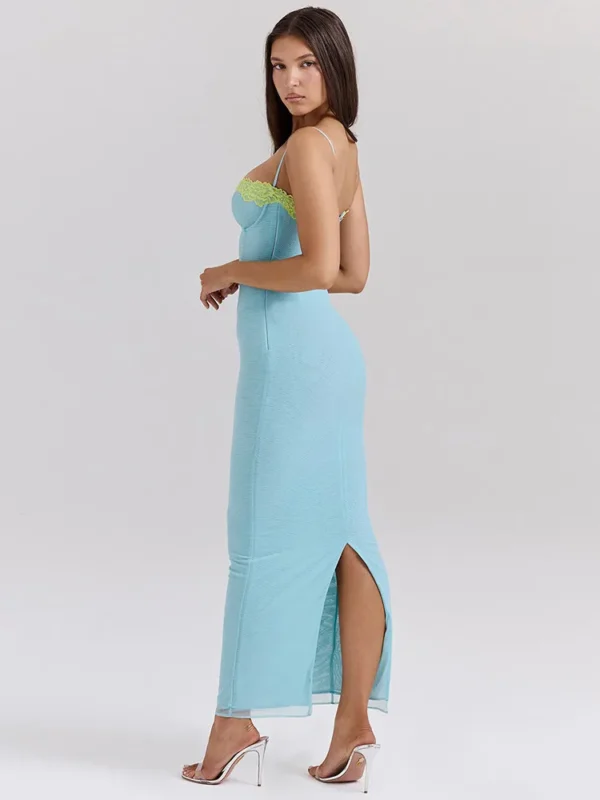 Lace Spaghetti Strap Bodycon Maxi Dress For Women Evening Party Club Wear - Image 4