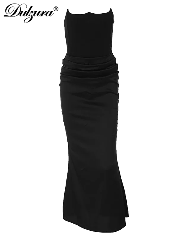 Satin Strapless Maxi Dress Ruched Off Shoulder Sexy Evening Clubwear - Image 6