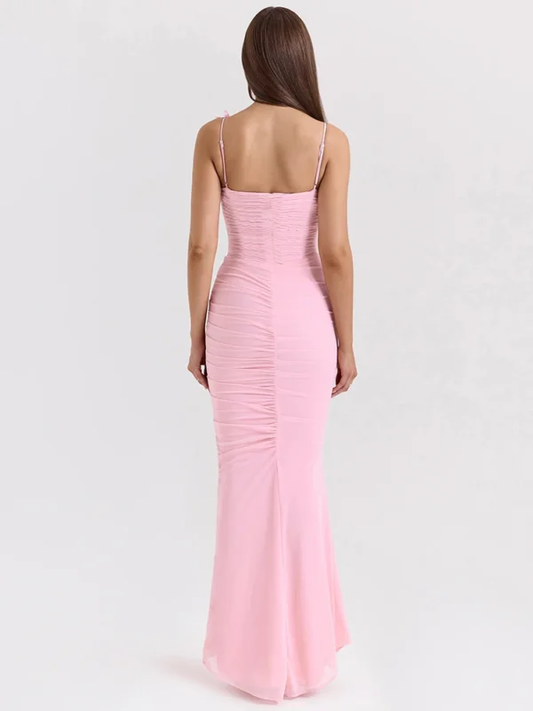 Elegant Bow Spaghetti Strap Backless Maxi Dress For Women Party - Image 2
