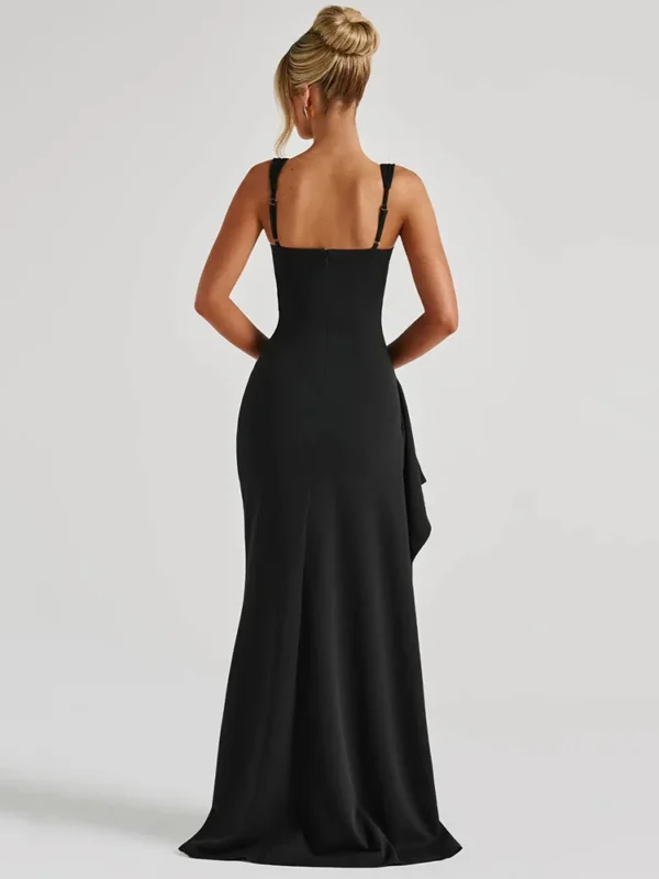 Black Backless Sexy Maxi Dress With Split For Evening Club Wear Look - Image 5