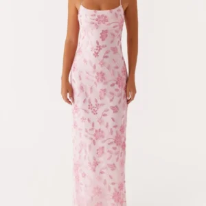 Sparkle Beaded Sequin Cami Maxi Dress With High Split Backless Design