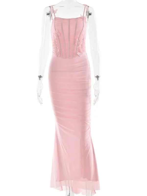 Sexy Backless Butterfly Ruched Spaghetti Strap Maxi Dress For Summer Parties - Image 5
