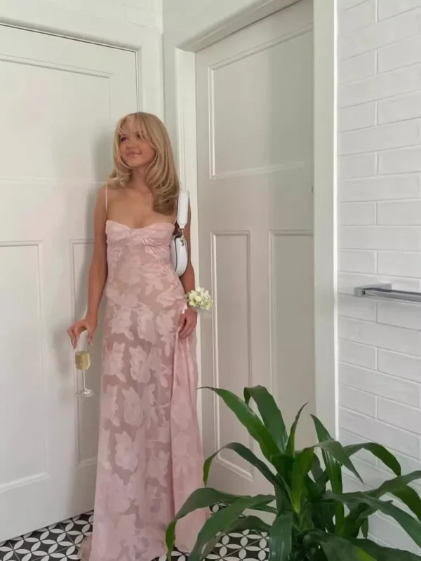 Boho Pink Floral Maxi Dress For Women Sexy Summer Party Wear - Image 4
