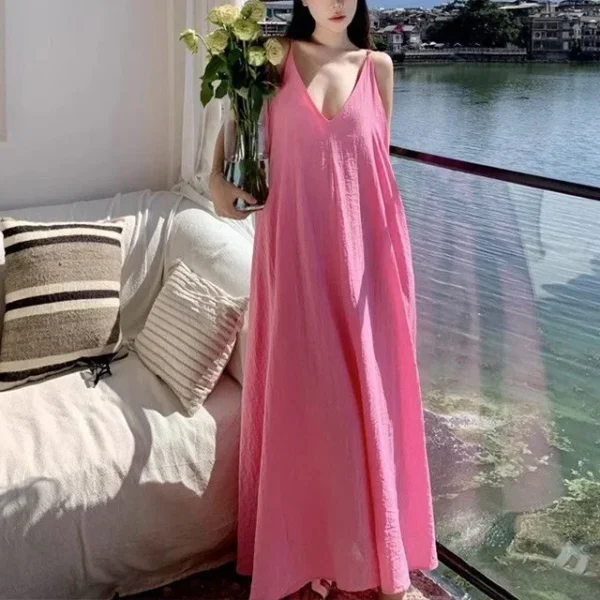 Pink Strapless French Style Long Dress Elegant Summer Holiday Wear - Image 3
