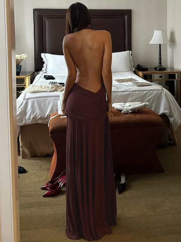 Sexy Deep V-Neck Bandage Maxi Dress Backless Party Outfit - Image 3