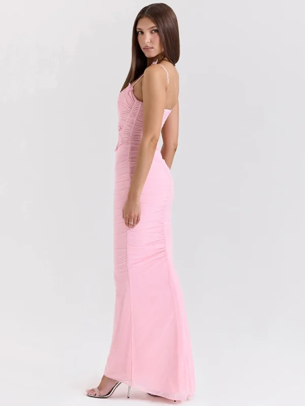 Sexy Backless Butterfly Ruched Spaghetti Strap Maxi Dress For Summer Parties - Image 2
