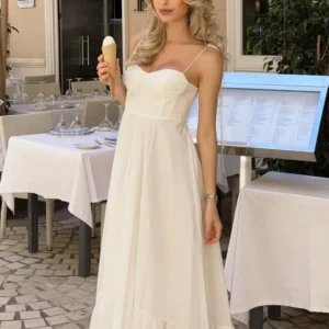 Elegant Sleeveless White Midi Dress For Women Summer Party Wear