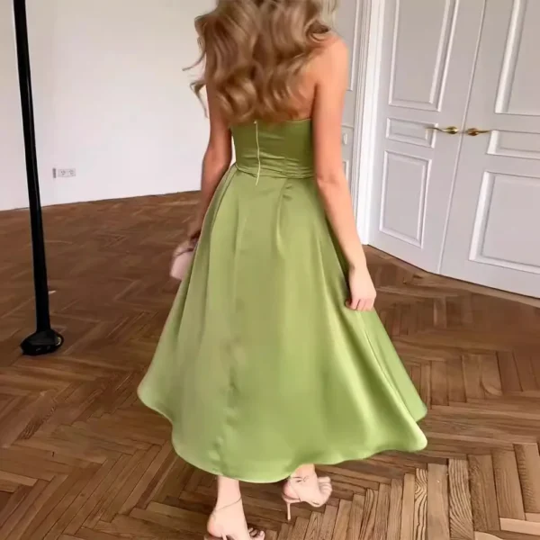 Elegant Strapless Green Maxi Dress Sleeveless Party Club Outfit - Image 3
