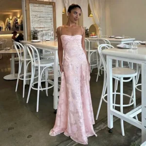 Boho Pink Floral Maxi Dress For Women Sexy Summer Party Wear