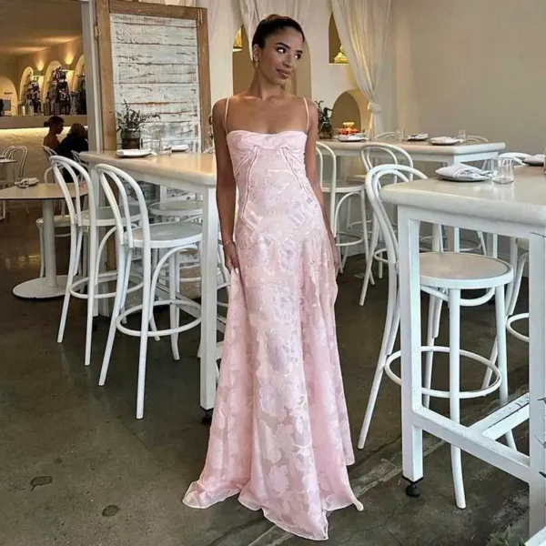 Boho Pink Floral Maxi Dress For Women Sexy Summer Party Wear