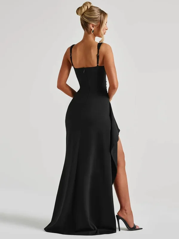 Black Backless Sexy Maxi Dress With Split For Evening Club Wear Look - Image 4