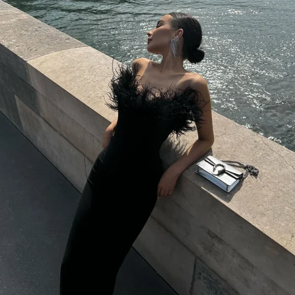 Strapless Black Slim Off Shoulder Elegant Summer Party Club Dress - Image 3