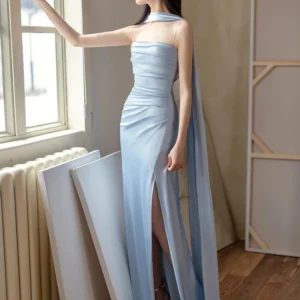 Velmara Light Blue Maxi Dress – Strapless Starry Evening Gown