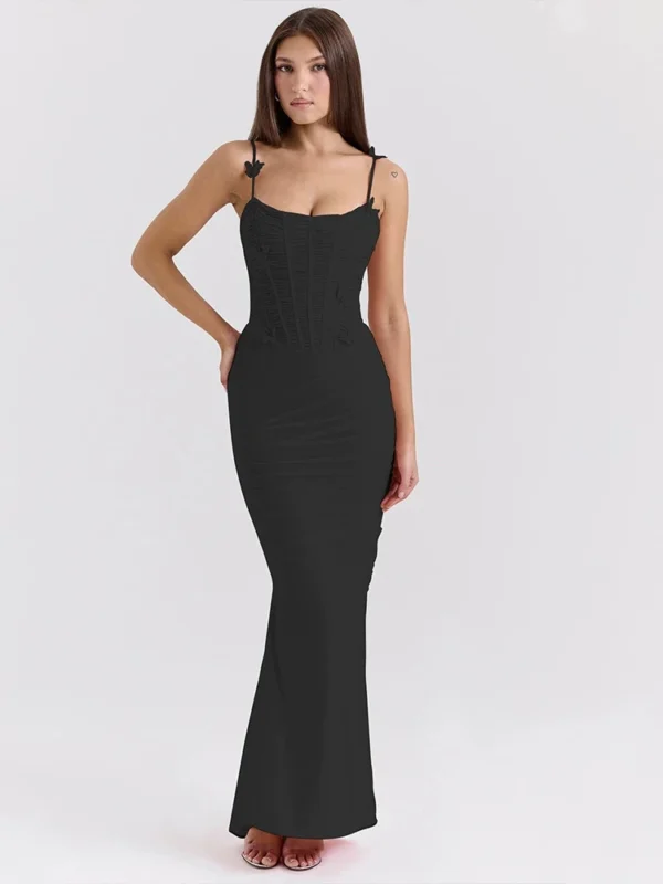 Sexy Backless Butterfly Ruched Spaghetti Strap Maxi Dress For Summer Parties - Image 4