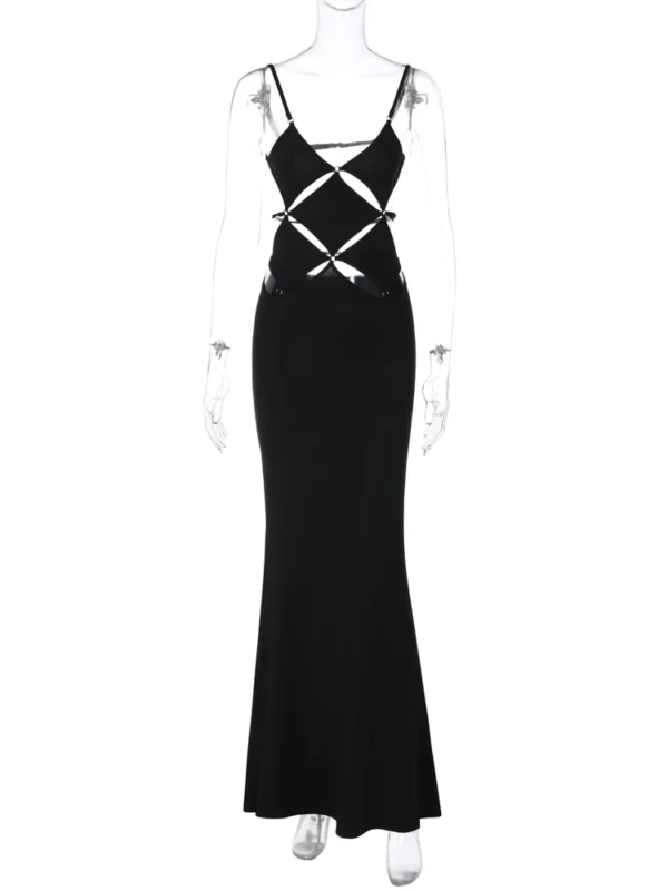 Hugcitar Sexy V Neck Backless Bodycon Maxi Dress Women - Image 6