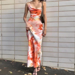 Velmara Sunset Tie-Dye Maxi Dress – Backless Beach Vacation Gown