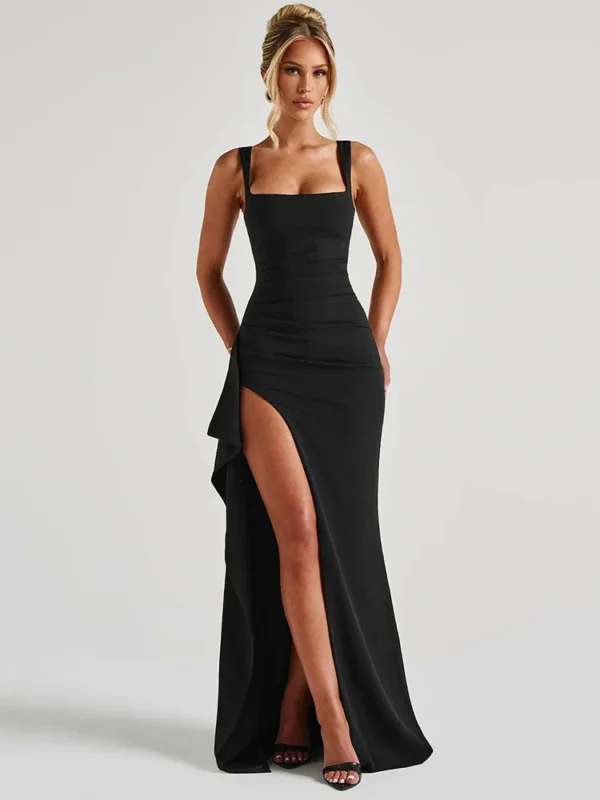 Black Backless Sexy Maxi Dress With Split For Evening Club Wear Look - Image 2